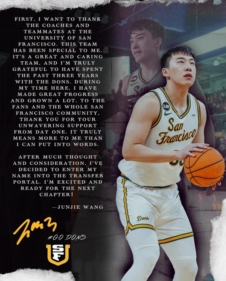 世界杯比赛在线观看平台-王俊杰：感谢过去3年能和旧金山大学共度时光 在这里我成长了很多